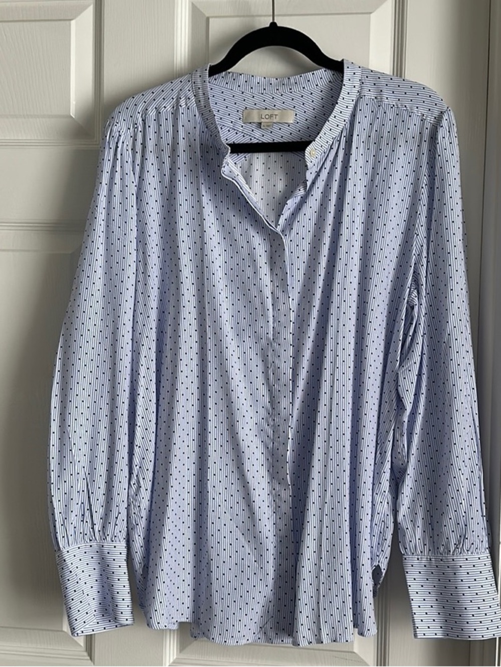 LOFT Light Blue & Navy Micro-Striped Button-Down Blouse